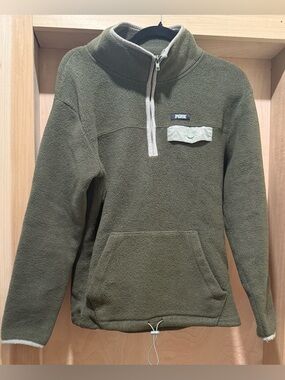 PINK Victoria's Secret Olive Green Half-Zip Fleece Pullover Size XSmall